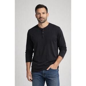 Black long-sleeve Henley by Vustra Classic three-button placket Sustainable NEW!